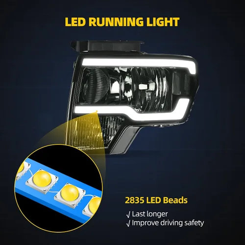 Miniatura 6 de DWVO Conjunto de faros delanteros compatible con Ford F150 F-150 2009 2010 2011 2012 2013 2014 DRL faro con tubo LED Switchback lente ahumada