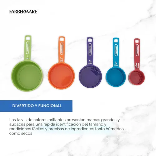 Miniatura 3 de FARBERWARE Juego de tazas medidoras de 5 piezas con cuchara de café, tazas medidoras de plástico duradero con marcas de fácil lectura, sin BPA, apto