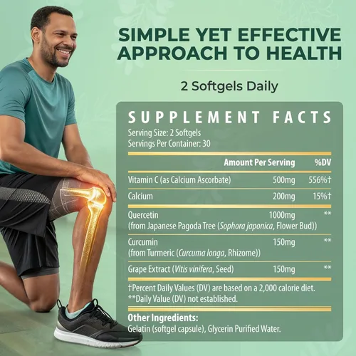 Miniatura 7 de Suplemento de quercetina de 1000 mg cápsulas blandas – Suplemento de salud articular para movilidad, flexibilidad y refuerzo antioxidante
