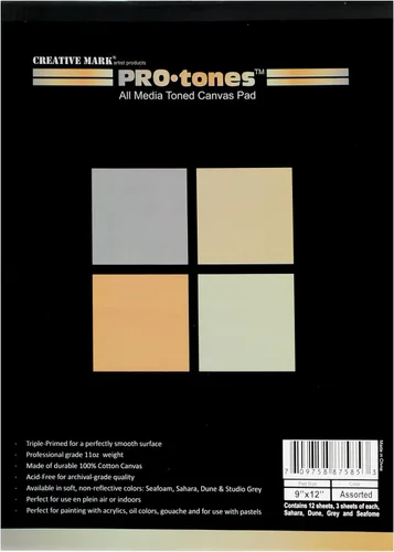 Paramount Pro-Tones All-Media - Almohadillas de lona tonificadas con triple imprimación para acrílico, aceite, gouache y más. Colores surtidos - 9 x