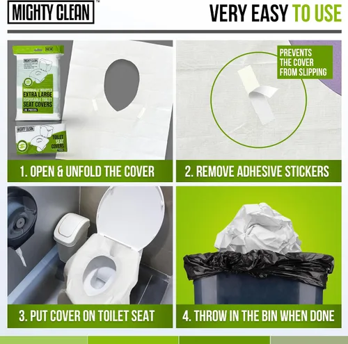 Miniatura 4 de Mighty Clean - Fundas desechables para asiento de inodoro XL, 100% impermeables, envueltas individualmente, fundas extra anchas para adultos