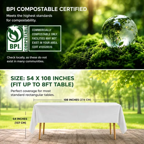Miniatura 5 de ANECO Manteles 100% compostables para mesas rectangulares (54 x 108 pulgadas, 3 unidades) – Mantel rectangular desechable blanco – Mantel de mesa