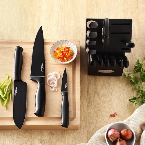 Miniatura 2 de Marco Almond® Juego de cuchillos de cocina con bloque y afilador MA23, juego de bloque de cuchillos de 17 piezas, juego de cuchillos negros de chef