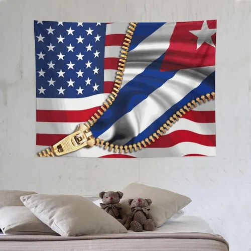 Miniatura 6 de Tapiz de bandera estadounidense y bandera cubana para dormitorio, tapices negros para colgar en la pared, manta para hombres y mujeres, fiesta