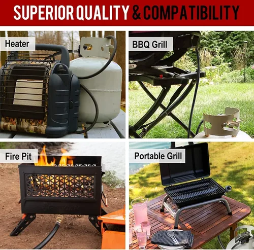Miniatura 2 de Adaptador de Manguera de Propano GasXpert de 1 Libra a 20 Libras, Manguera de Tanque de Propano de 4 Pies Compatible con Barbacoa