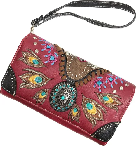 Miniatura 2 de Zelris turquesa Concho pavo real pluma mujeres Crossbody muñeca Trifold cartera