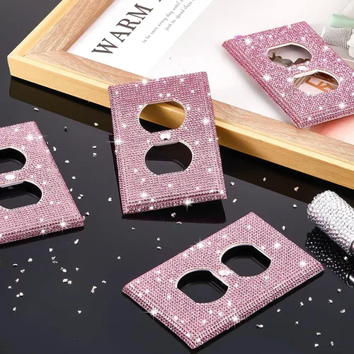 Miniatura 3 de 4 piezas de cubiertas de placa de interruptor con purpurina rosa con diamantes de imitación para placa de pared, decoración de habitación preparada
