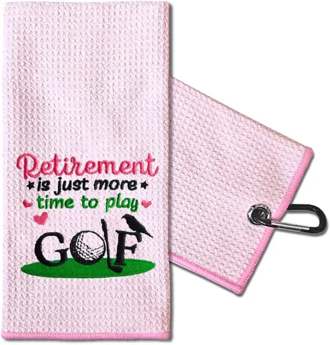 Miniatura 12 de TOUNER Just A Girl Who Loves Golf Toalla bordada para bolsas de golf con clip, divertidos regalos de golfista rosa para tía, novia, hermana, rosa081