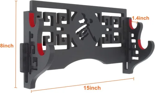 Miniatura 2 de Soporte de pared para espada de 2 niveles, soporte de exhibición Samurai con patrón hueco para Katana, Wakizashi y espadas estándar