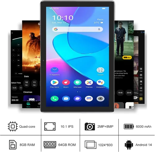Miniatura 6 de Tablet de 10 pulgadas con teclado 2 en 1 Tablet Android 14 Tabletas Incluye estuche ratón lápiz capacitivo batería de 6000mAh 8GB+64GB Soporta Azul