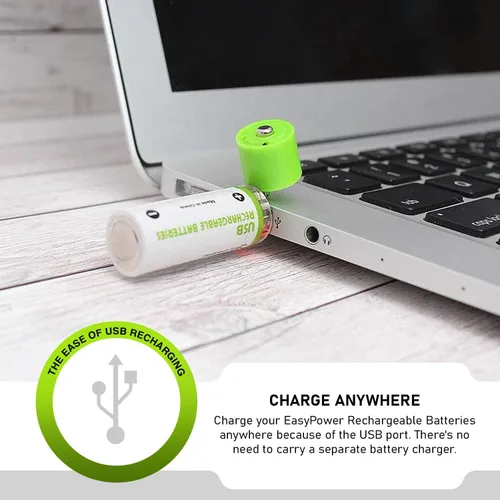 Miniatura 3 de Survival Frog EasyPower - Baterías recargables USB AA de 1.2 V/1450 mAh de larga duración, doble A USB Co. - (paquete de 4)