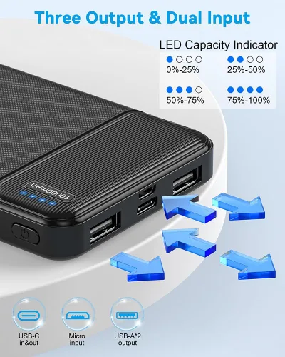 Miniatura 3 de AsperX Cargador portátil de salida USB C de 10000 mAh, carga rápida, batería externa para iPhone, Samsung, Google LG y chaleco térmico