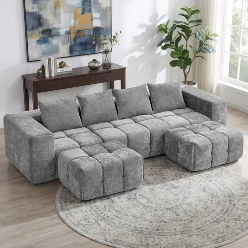 Miniatura 17 de Sofá biplaza modular sin huesos de 78.7 pulgadas, sofá de nube copetudo con asiento profundo, sofá de felpilla para sala de estar, sofá comprimido