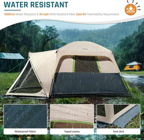 Miniatura 7 de Tents for Camping 6/8/10 Person Camping Tent with Screen Porch, Weatherproof Large Cabin Tent with Rainfly and Carry Bag, Family Tent for Outdoor