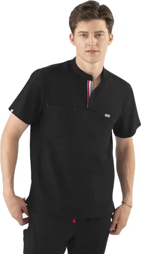 Mediclo Camisa médica para hombre Skye Banded Collar Camisa con bolsillos en el pecho Eco Friendly Sustainable FYSEL Tela Workwear