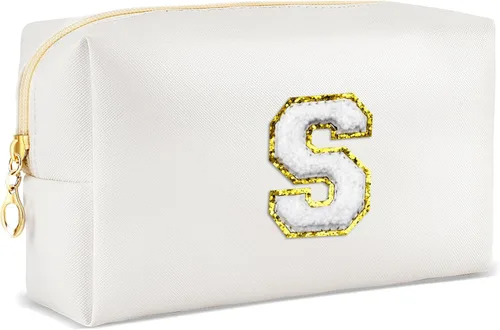 Miniatura 55 de URSKYTOUS Regalos para niñas, bolsa de maquillaje con inicial, bolsa de cosméticos personalizada con cremallera, bonita bolsa de aseo de viaje, Azul
