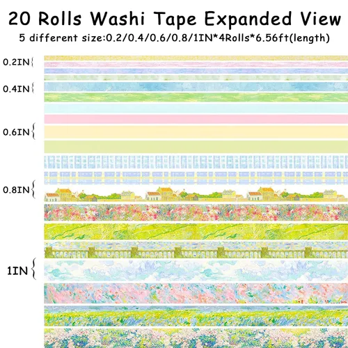 Miniatura 3 de Juego de 20 rollos de cinta washi vintage y 30 calcomanías para sellos de plantas naturales florales, cinta adhesiva estética para suministros