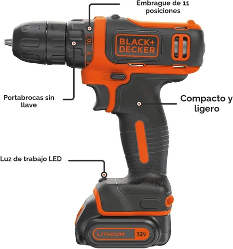 Miniatura 2 de BLACK+DECKER Taladro/destornillador inalámbrico de 12 V, batería y cargador incluidos (BDCDD12C) (paquete de 2)