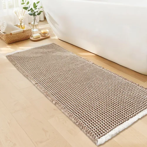 Miniatura 11 de Tapete de baño estilo gofre, tapete de baño bohemio, antideslizante, lavable, súper absorbente y de secado rápido, tapetes de baño pequeños, Caqui