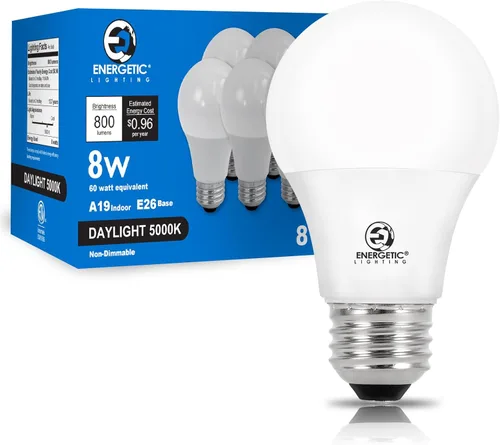 Miniatura 9 de Bombillas Energetic Light Equivalentes a 60 Vatios, Bombillas LED de Luz Diurna A19, 15000 Horas Base E26, Bombilla de 8W 800LM 5000K, Certificado