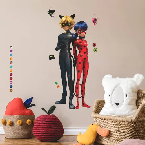 RoomMates Miraculous: Tales of Ladybug and Cat Noir - Calcomanías de pared gigantes, vinilo, 15.65 x 41.33 pulgadas