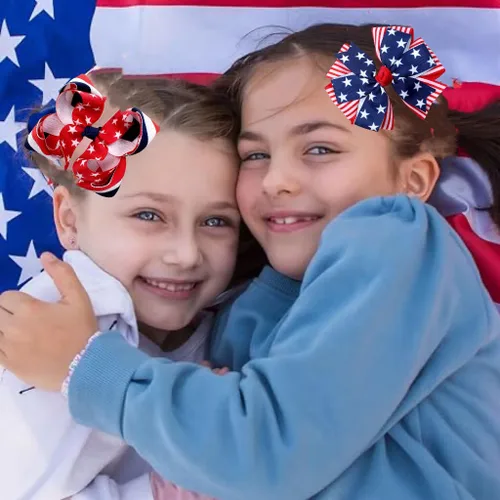 Miniatura 2 de Lazos para el pelo del 4 de julio para niñas pequeñas, adolescentes, niñas, patrióticos, rojo, blanco, azul, estrellas, cinta a rayas, lazo