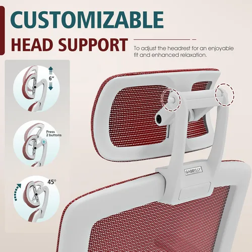 Miniatura 6 de GABRYLLY Silla de oficina ergonómica, silla de escritorio de casa de respaldo alto con reposacabezas, brazos abatibles, inclinación de 90-120°