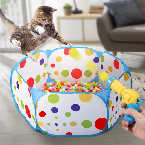 Miniatura 4 de Palksky Juguetes interactivos para gatos con hoyo de bolas para gatos, bolas de juguete, lanzador de bolas, juguetes de primavera para gatos