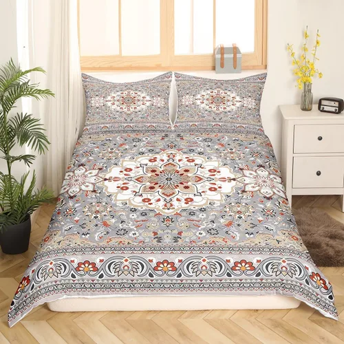 Miniatura 17 de Juego de funda de edredón persa individual, juego de ropa de cama exótica bohemio, azul, amarillo, degradado, rojo, floral, bohemio, tribal, encaje