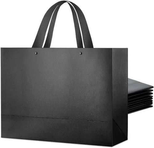 PACKHOME 10 bolsas de regalo grandes de 14.5 x 5 x 10.5 pulgadas, bolsas de regalo negras de alta calidad con asas para regalar (negro brillante con