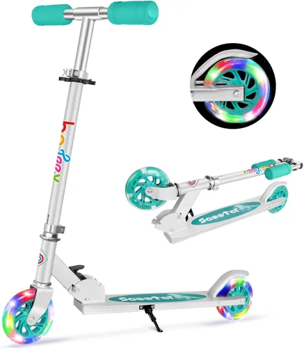 Miniatura 9 de BELEEV V1 Patinetas para niños, patineta plegable de 2 ruedas para niños y niñas, 3 alturas ajustables, ruedas iluminadas, patineta ligera con Rosa