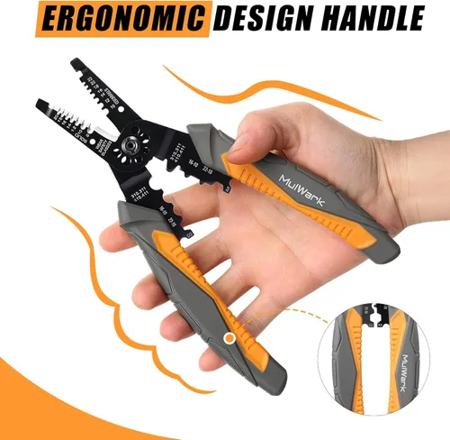 Miniatura 5 de MulWark Pelacables automático autoajustable 3 en 1, cortador/engarzador, alicates múltiples de 8 pulgadas para pelar cables eléctricos, corte