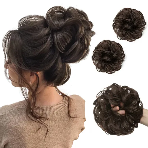 Miniatura 33 de SARLA 2 piezas de cabello desordenado color burdeos, onduladas, rizadas, sintéticas, coleteros falsos, extensiones de cola de caballo para mujeres