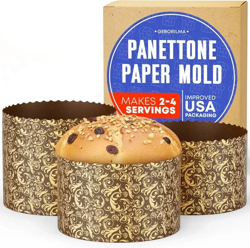 Miniatura 17 de Molde de papel para panettone premium mediano - 18 oz Molde desechable para panettone de 5 pulgadas 500 g - 12 unidades de formas para hornear paska