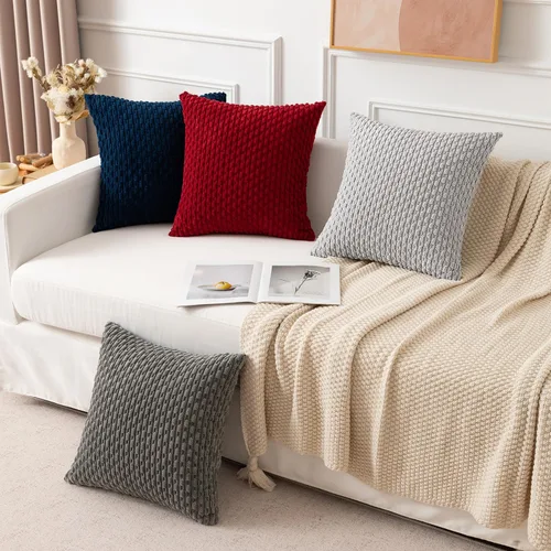 Miniatura 295 de K Kevin Textile - Juego de 2 fundas de almohada decorativas de corduroy suave azul con rayas estilo bohemio, fundas de almohada para sofá, cama
