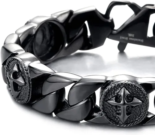 Miniatura 3 de Pulsera de eslabones de cadena de acero inoxidable para hombre con dijes de cruz vintage