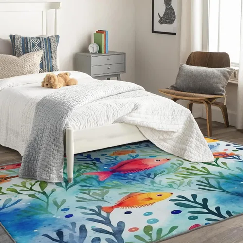 Miniatura 2 de Alfombras de peces para habitación de niños, alfombra de pescado y decoración del hogar, alfombra de 2 x 3 pies, alfombras subacuáticas
