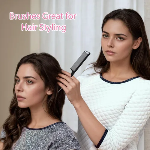Miniatura 2 de Peines de cola de rata, 3 piezas para mujer, juego de peines profesionales para seccionar el cabello Rosado