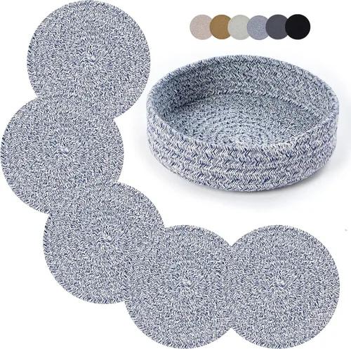 Coga Salvamanteles para platos calientes, salvamanteles para ollas y sartenes calientes, almohadillas calientes de 7 pulgadas, 5 unidades y cesta de