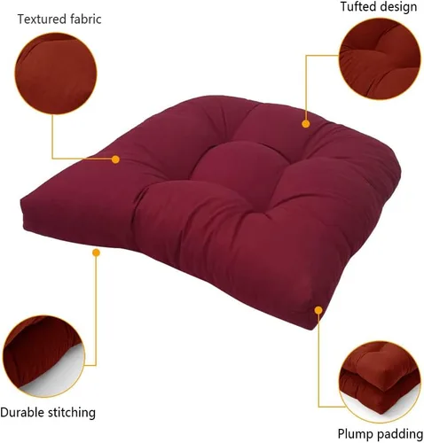 Miniatura 3 de Srutirbo Juego de 2 cojines de asiento para sillas de exterior, impermeables, 19 x 19 pulgadas, en forma de U, para sillas de patio y sillas Rojo