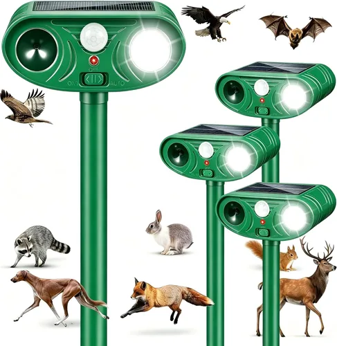 Miniatura 9 de Repelente solar ultrasónico de animales para exteriores, dispositivo disuasorio de gatos y repelente de ciervos, disuasorio de control de conejo