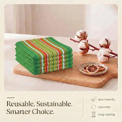 Miniatura 8 de Urban Villa Juego de 6 paños de cocina con diseño de rayas de gofre, color verde hoja, altamente absorbentes, de algodón de gran tamaño, 20 x 30