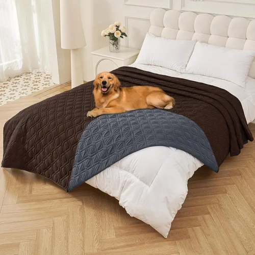 Miniatura 38 de Smiry Funda impermeable para cama de mascota, suave y lavable, para muebles, cama, sofá, reversible, a cuadros (30 x 53 pulgadas, color beige/beige)