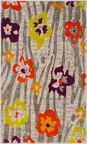 Miniatura 8 de SAFAVIEH Porcello Collection - Alfombra de pasillo, 2 pies 4 pulgadas x 6 pies 7 pulgadas, gris claro y morado, diseño floral, no desprende pelusa