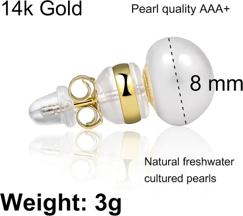 Miniatura 7 de Cowlyn Aretes de perlas I cultivadas en agua dulce, chapados en oro de 14 quilates, AAAAAAA+ de calidad seleccionada a mano, joyería hipoalergénica