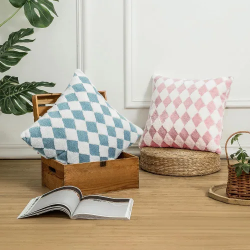Miniatura 2 de WEMEON Juego de 2 fundas de almohada decorativas de 20 x 20 pulgadas, fundas de cojín con patrón de tablero de ajedrez de lujo, patrón súper suave