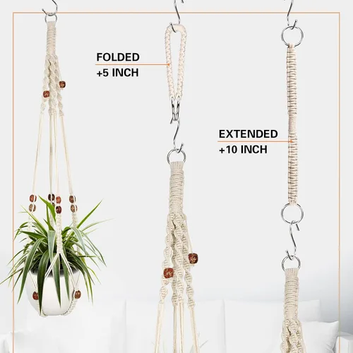 Miniatura 3 de Augshy Colgador de plantas de macramé, 2 piezas de soporte colgante para plantas con extensor, colgadores de plantas para decoración de interiores