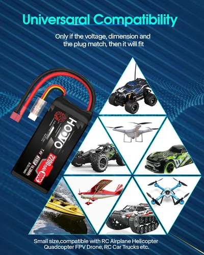 Miniatura 7 de HOOVO 2S Shorty Lipo Battery 2200mAh 100C 7.4V RC Lipo Batería con conector Deans para FPV Racing Drone RC Avión Helicóptero Quadcopter Car-2 Pack