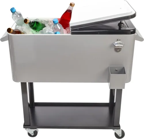 Miniatura 10 de Henf Baúl de hielo con ruedas de 80 cuartos de galón con estante inferior, enfriador de bebidas portátil para patio, bar, bebida, baúl con abridor