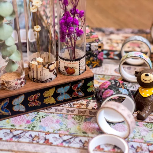 Miniatura 8 de Juego de 18 rollos de cinta washi con diseño de mariposa, de lámina dorada, para manualidades, manualidades, diarios, planificadores, álbumes